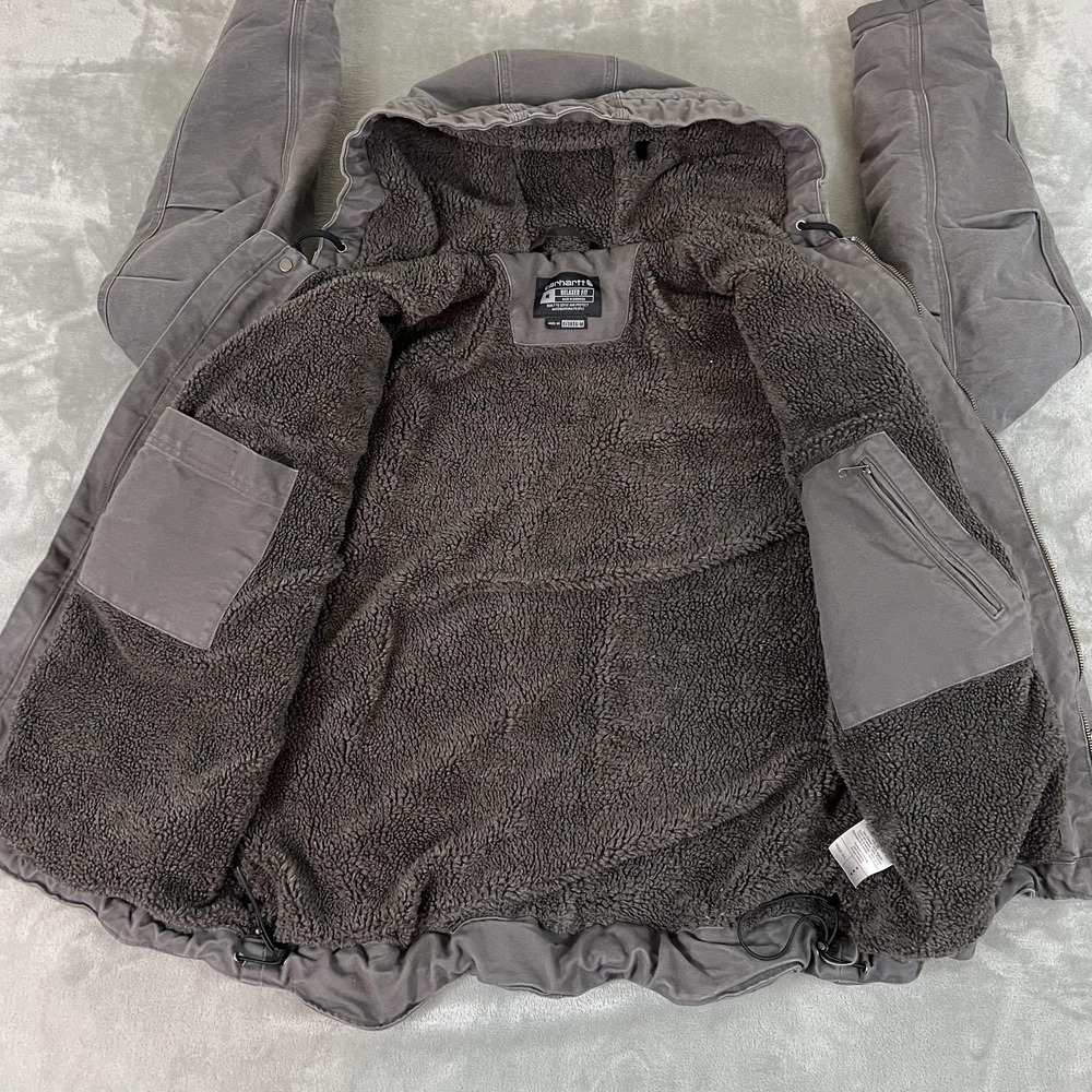 Carhartt Jacket Mens Medium Gray Hooded Sherpa Lined Full Zip Relaxed OJ3826-M - Picture 6 of 13
